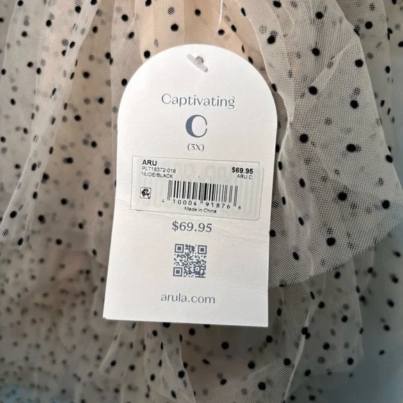 Arula Nude Black Polka Dot Tulle Ruffle Top Size C (3X) NWT - Picture 2 of 4